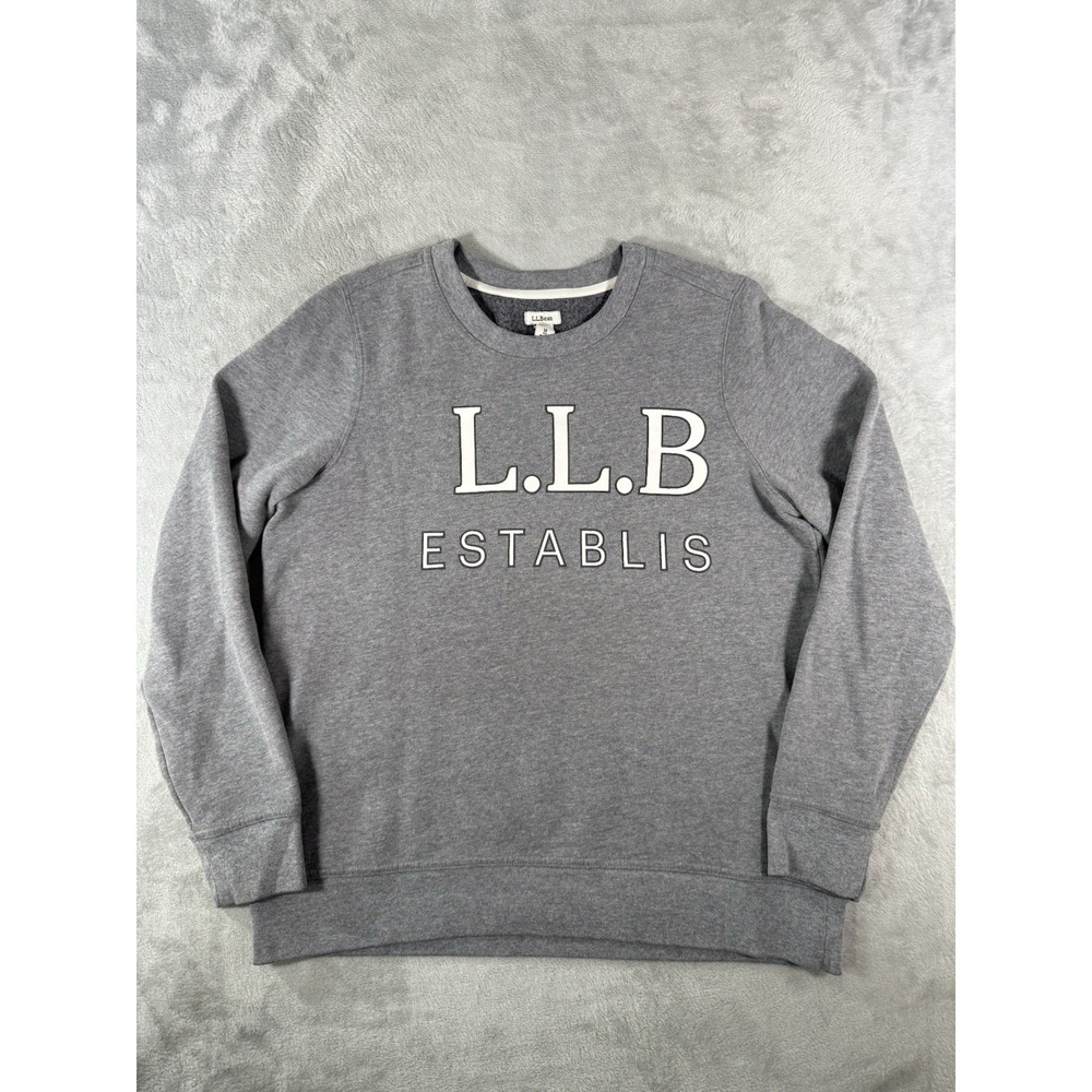 LL Bean Sweatshirt Unisex Youth Medium Grey Pullover Wrap Around Spell Out